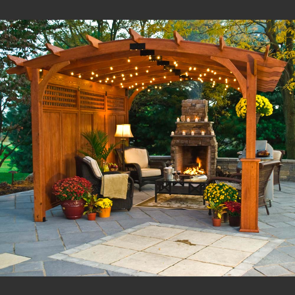 Wooden Hearthside Pergola With Privacy Wall