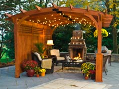 wooden hearthside pergola with privacy wall