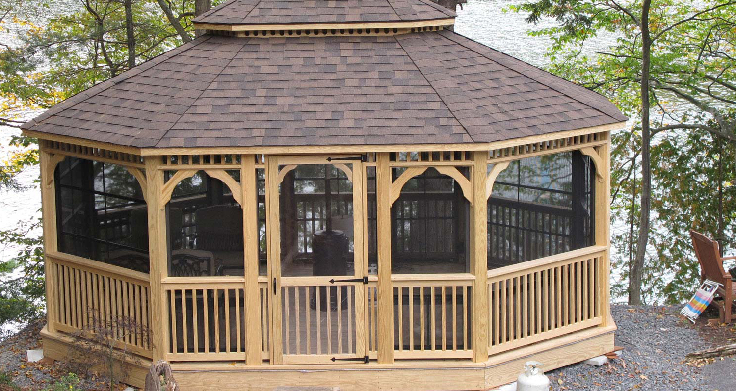 wooden oval gazebo at the cottage